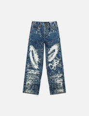 Seagull Embroidery Fashion Fit Burn-Out Fashion Fit Jeans