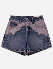 Reverse-Panel Denim Shorts