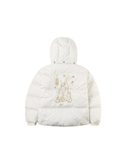 Gold-Thread Cat Appliqué Fashion Fit Down Jacket with Detachable Hood