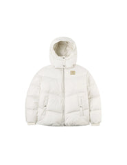 Gold-Thread Cat Appliqué Fashion Fit Down Jacket with Detachable Hood