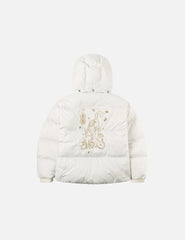 Gold-Thread Cat Appliqué Fashion Fit Down Jacket with Detachable Hood