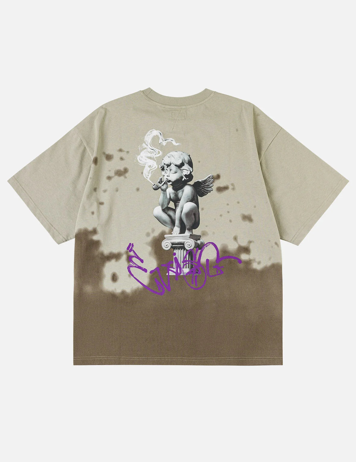 Baby Angel and Graffiti Print Dip-Dye T-shirt